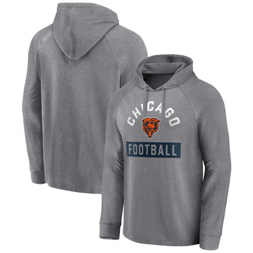 Chicago Bears Heathered Gray No Time Off Raglan Pullover Hoodie